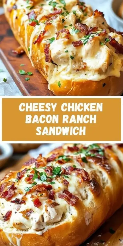 A close-up of a loaded Chicken Bacon Ranch Sandwich with melted mozzarella and creamy ranch drizzle on a brioche bun.
