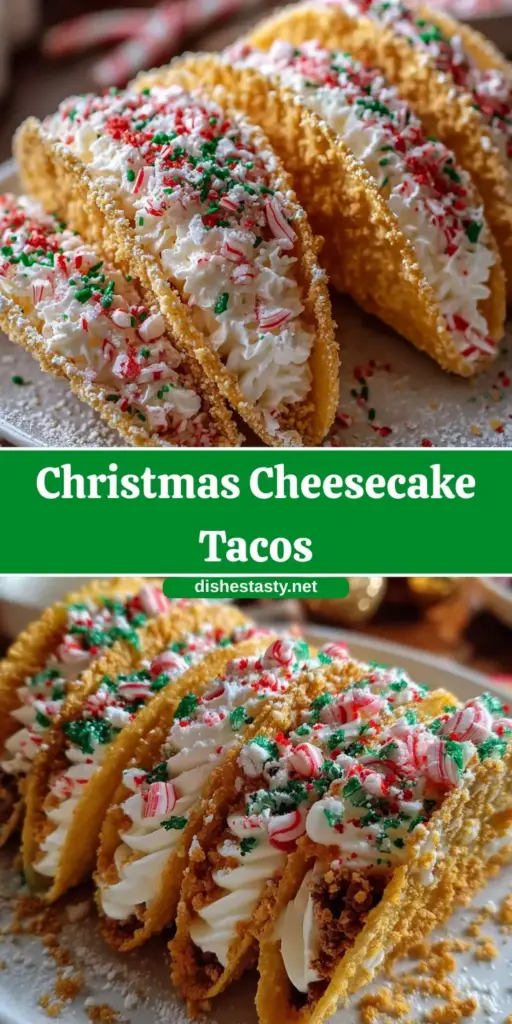 Christmas Cheesecake Tacos: The Ultimate Festive Dessert for Holiday Parties 3 A handheld smartphone photo of three Christmas Cheesecake Tacos with ivory filling and metallic star sprinkles on a gray background.