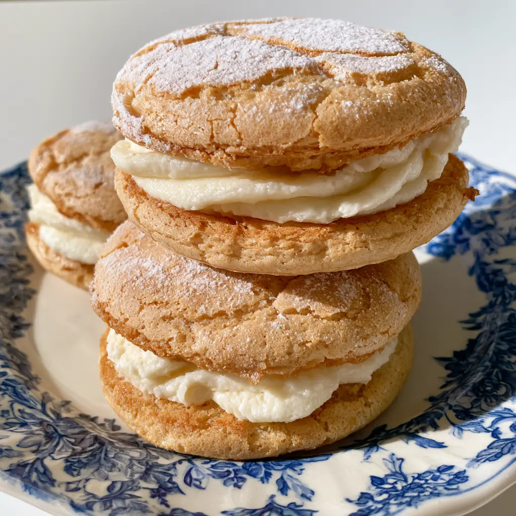 French Almond Dacquoise Cookies: The Ultimate Crispy and Fluffy Sandwich Cookie 2 A handheld smartphone photo showing the airy texture and cracked surface of French Almond Dacquoise Cookies.