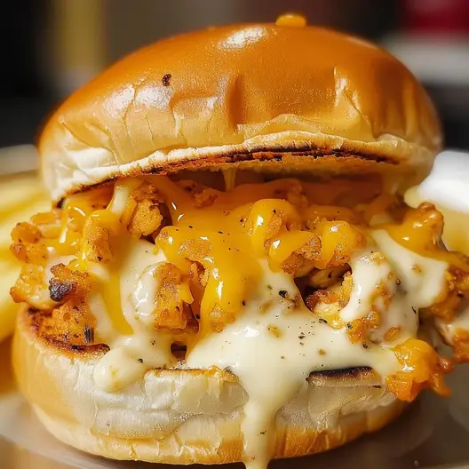 Cajun Chicken Sloppy Joes: The Ultimate Easy Weeknight Dinner 4 A close-up vertical shot of Cajun Chicken Sloppy Joes on a toasted brioche bun with glossy sauce and green scallions.