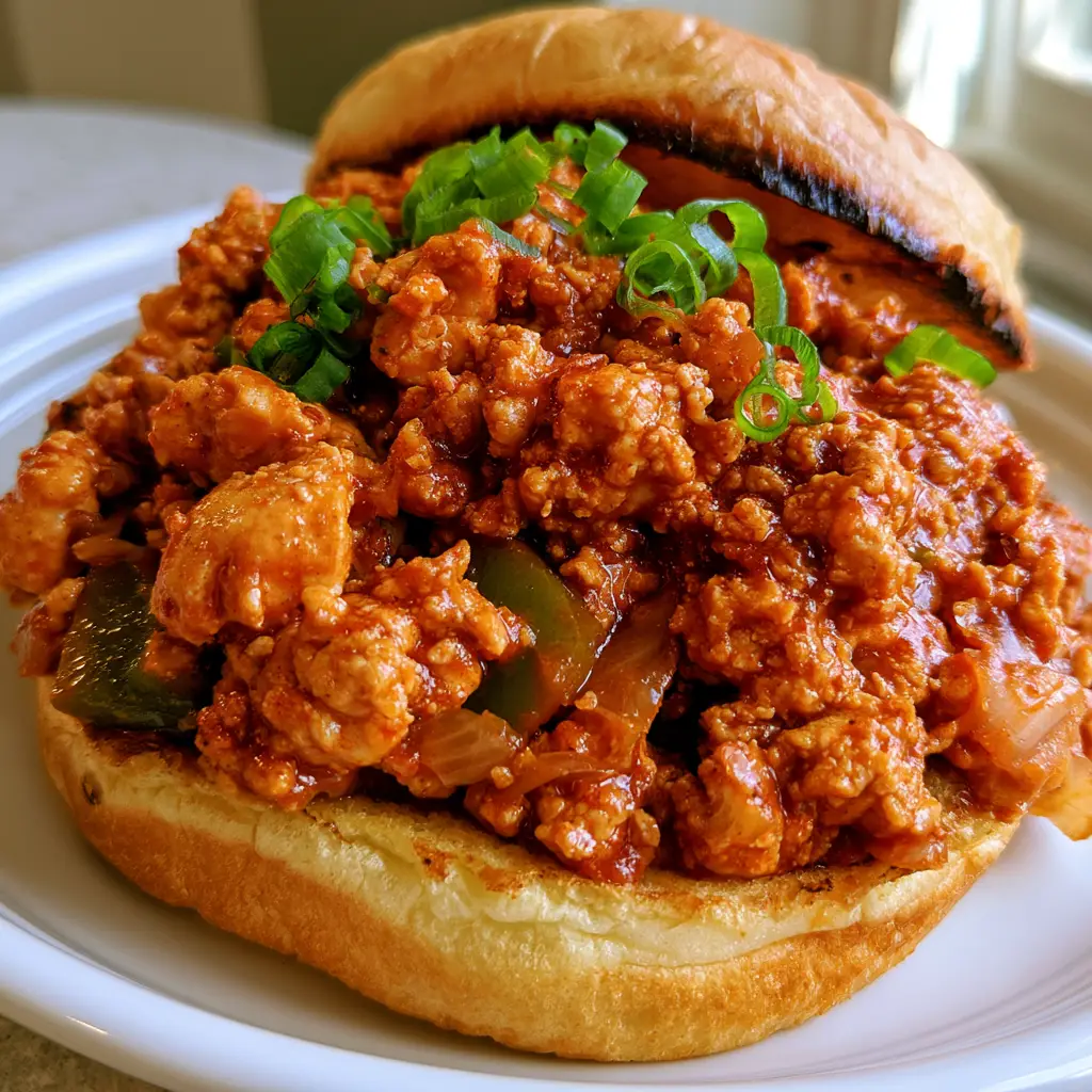 Cajun Chicken Sloppy Joes: The Ultimate Easy Weeknight Dinner 2 A handheld smartphone photo of a Cajun Chicken Sloppy Joe sandwich showing the finely crumbled chicken and glossy orange sauce.