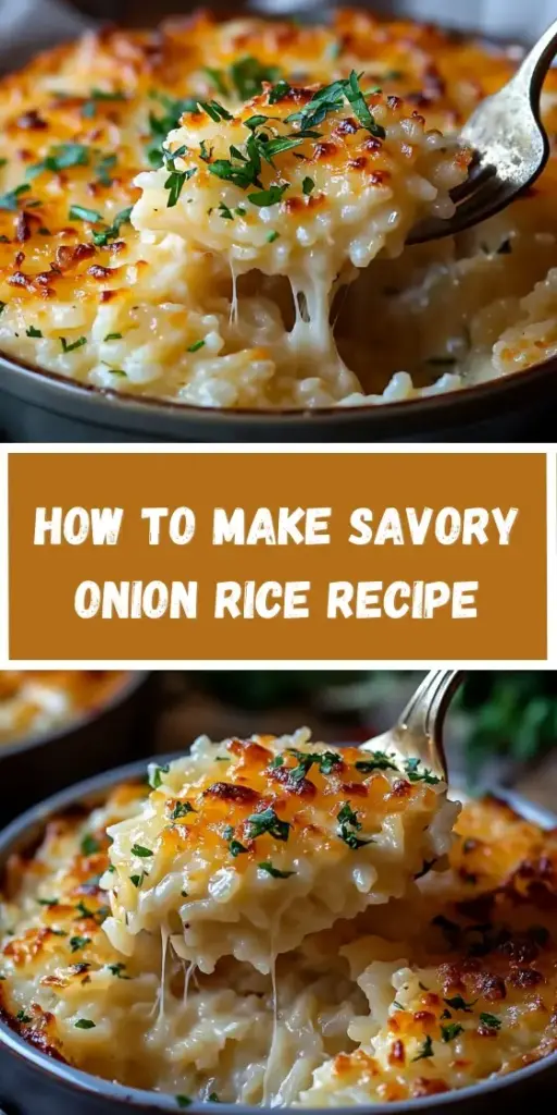 Savory Onion Rice: The Ultimate Fluffy Side Dish with Deeply Caramelized Onions 4 A shallow white ceramic bowl containing fluffy steamed white rice topped with a mountain of deeply caramelized golden-brown onions and green parsley. (Savory Onion Rice)