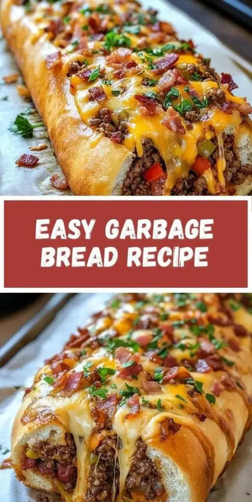 Garbage Bread Recipe: The Ultimate Cheesy Stuffed Loaf 4 A close-up vertical shot of a sliced Garbage Bread loaf, showing spiral layers of beef, pepperoni, and melted mozzarella cheese. (Garbage Bread Recipe)