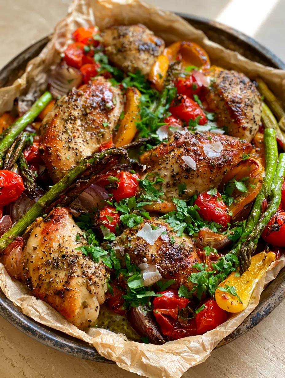 Close-up of golden-brown seared chicken medallions with light char marks and bursting red cherry tomatoes. (summer chicken recipes)
