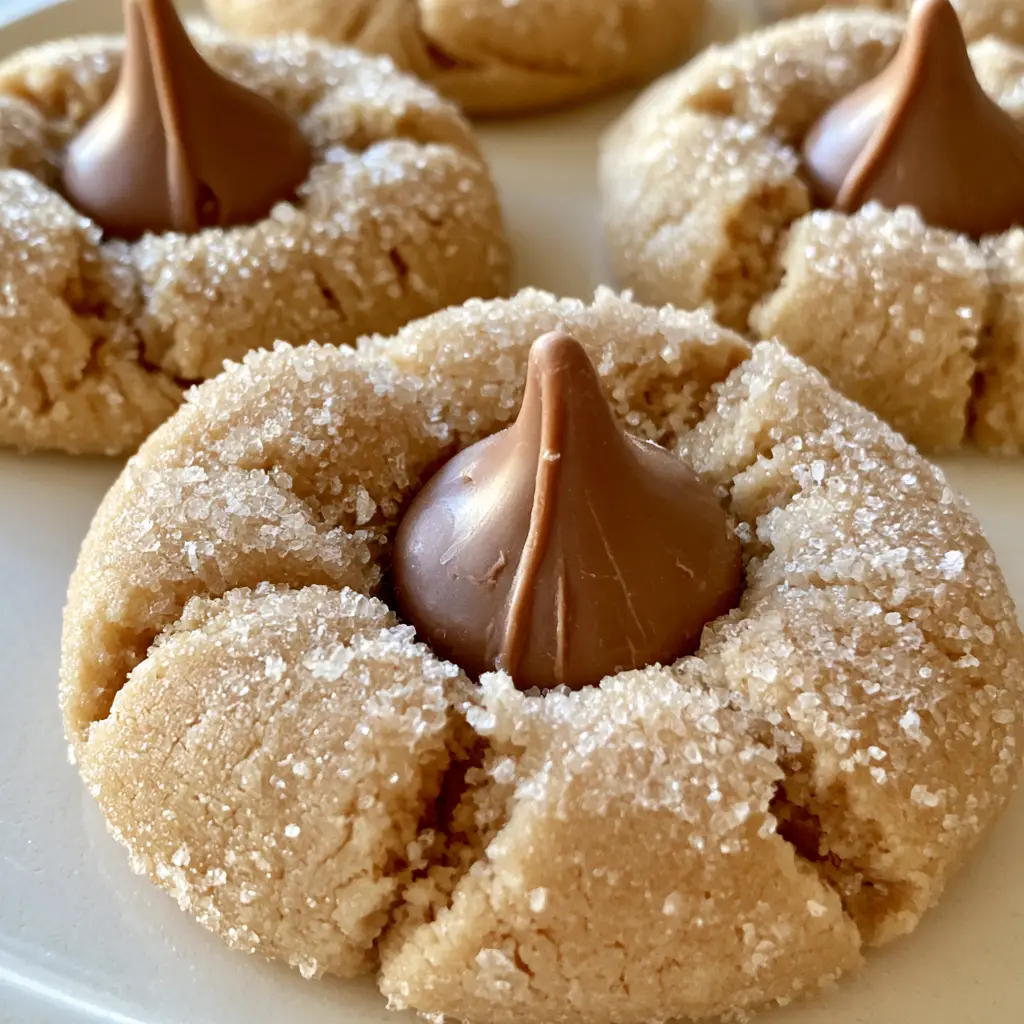 Peanut Butter Blossoms: The Ultimate Soft and Chewy Classic Cookie 1 Several light golden tan Peanut Butter Blossoms arranged on a white surface, highlighted by natural daylight.