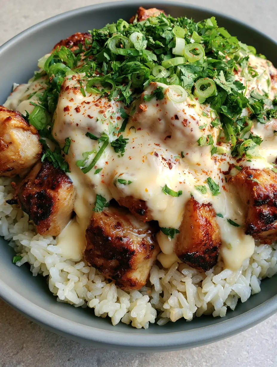 Coconut Chicken Rice Bowl: The Ultimate Creamy and Charred Weeknight Dinner 4 Close-up of succulent cubes of seared chicken breast with deep golden-brown charred edges. (Coconut Chicken Rice Bowl)
