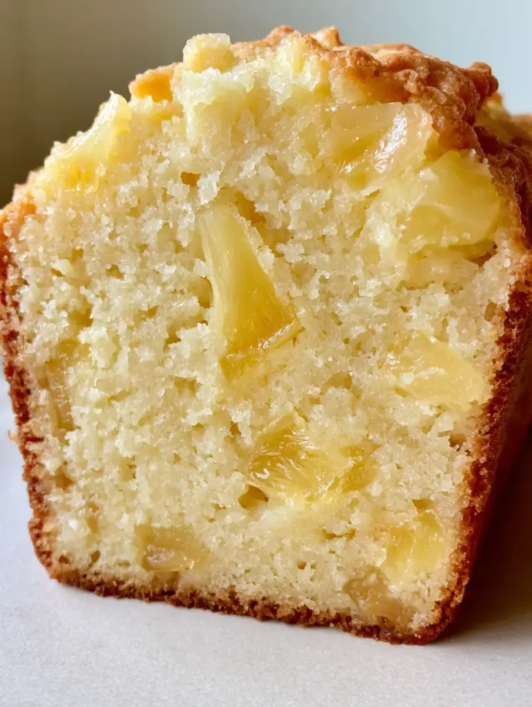 Pineapple Bread Recipe: Moist, Tropical Quick Bread with Crushed Pineapple 1 Close up of the light golden brown exterior top crust of a homemade Pineapple Bread loaf.
