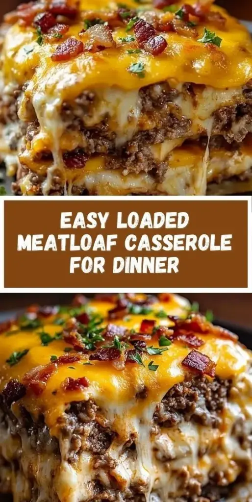 A top-down view of a Loaded Meatloaf Casserole featuring a perfect grid of golden-brown tater tots, melted cheddar cheese, and bacon bits in a white ceramic dish.
