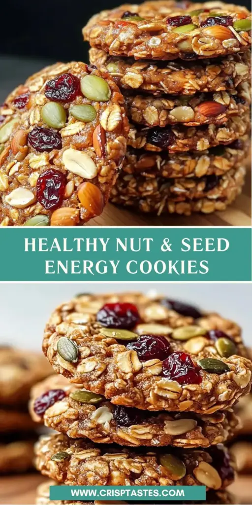 Healthy Seed Cookies: The Ultimate High-Protein Energy Snack 3 A stack of thick, round Healthy Seed Cookies on a white plate, showing green pumpkin seeds and glistening golden syrup binder.
