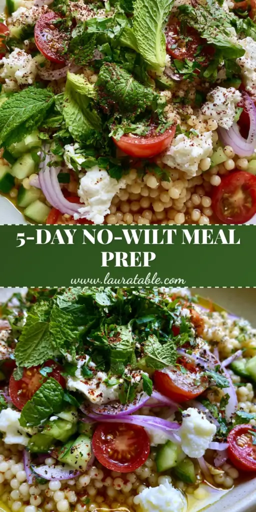 Mediterranean Couscous Salad with Pearl Couscous and Lemon Herb Vinaigrette 3 A tall, vertical shot of a mediterranean couscous salad with pearl grains, feta, and fresh herbs, perfect for Pinterest.