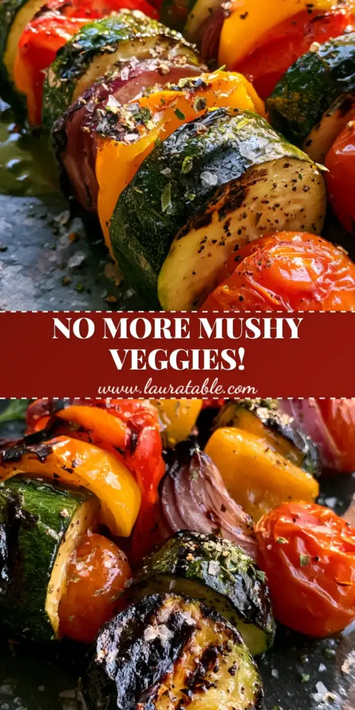 A vibrant rainbow vegetable kabobs recipe featuring charred zucchini, blistered tomatoes, and seared peppers on wooden skewers.